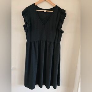 Black Eyelet Ruffle Sleeve V-Neck Dress
